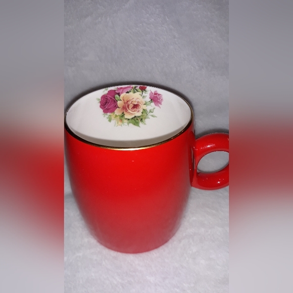 Rare Vintage Yong Feng Yuan Auratic Chinese Porcelain Bone China Red & Roses Cup - Picture 1 of 9
